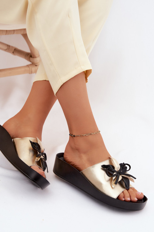 Pantofole in pelle Femminile con ornamenti S.Barski KV61-6044 colore dorato