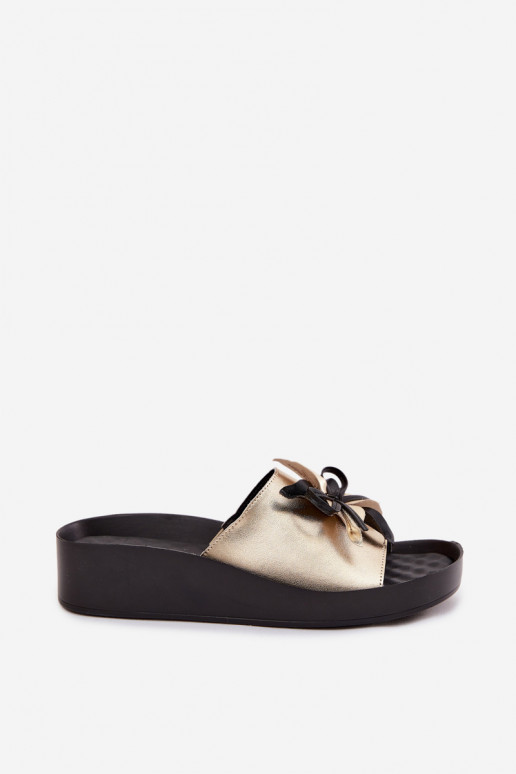 Pantofole in pelle Femminile con ornamenti S.Barski KV61-6044 colore dorato