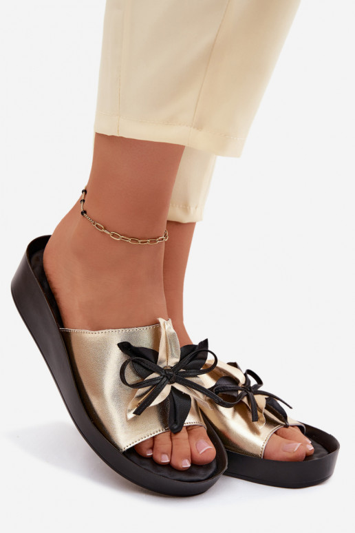 Pantofole in pelle Femminile con ornamenti S.Barski KV61-6044 colore dorato