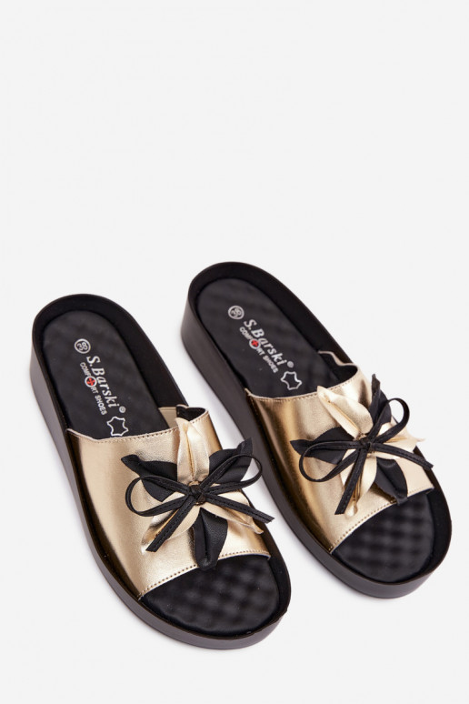 Pantofole in pelle Femminile con ornamenti S.Barski KV61-6044 colore dorato