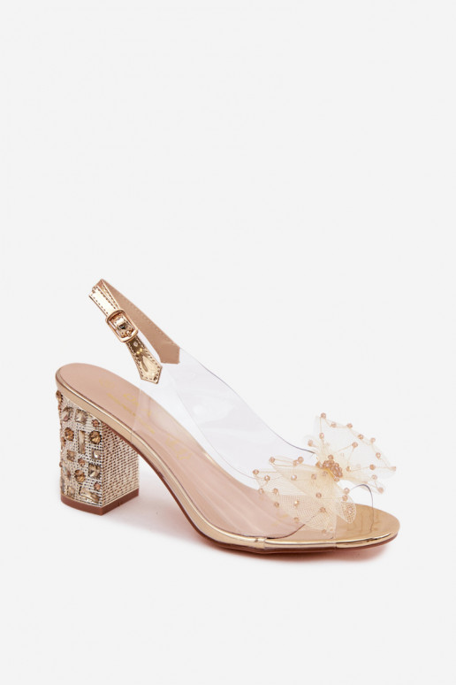 sandali con i tacchi con gli occhi lucenti SiateczkoAa con nastri D&A MR61-9010 colore dorato