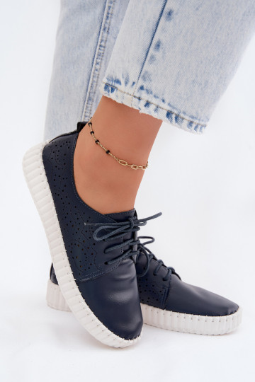 Scarpe perforate blu scuro con lacci Pearla