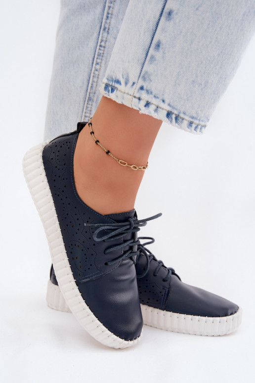 Scarpe perforate blu scuro con lacci Pearla