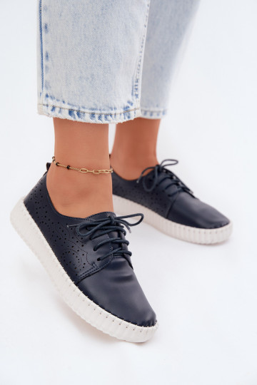 Scarpe perforate blu scuro con lacci Pearla 2