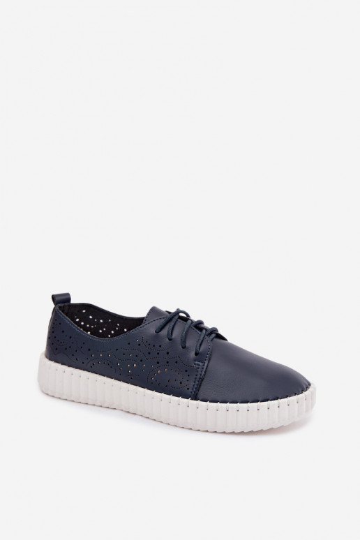 Scarpe perforate blu scuro con lacci Pearla
