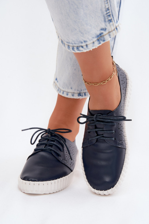 con elementi traforati scarpe Femminile con lacci blu scuro Pearla