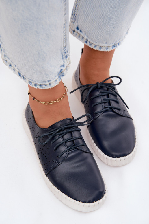 Scarpe perforate blu scuro con lacci Pearla