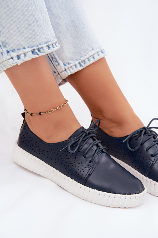 Scarpe perforate blu scuro con lacci Pearla