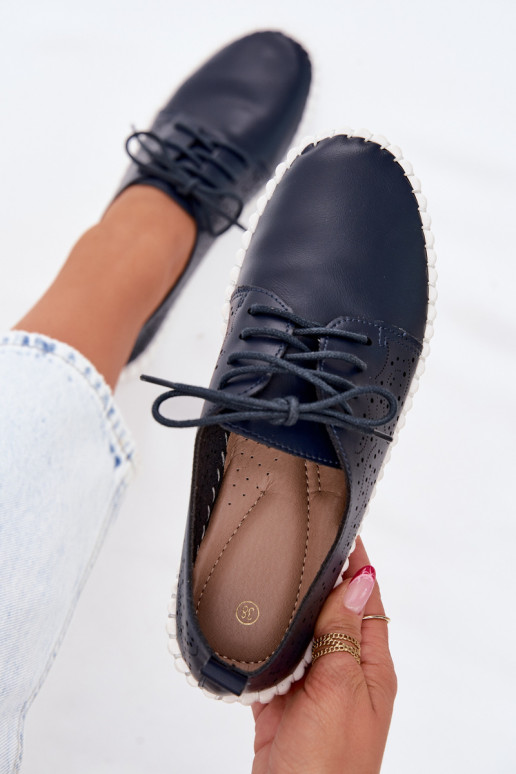 Scarpe perforate blu scuro con lacci Pearla