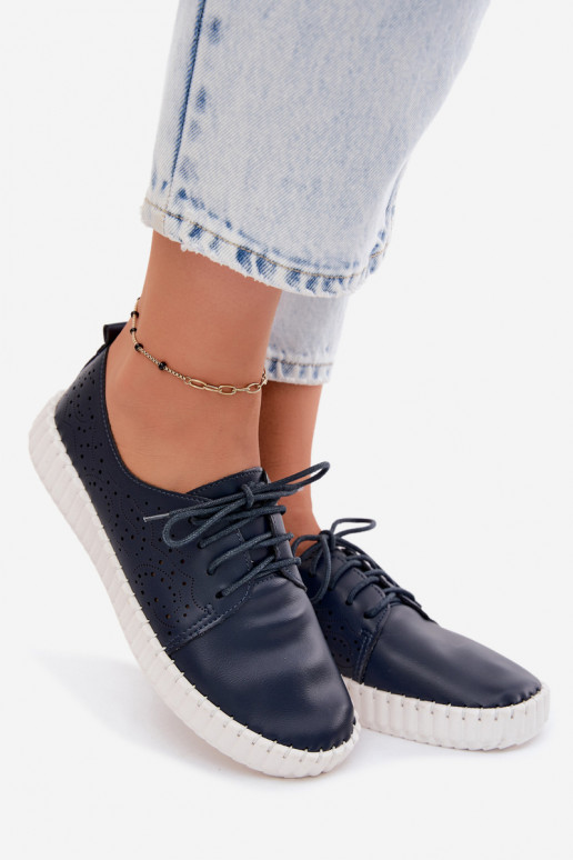 Scarpe perforate blu scuro con lacci Pearla