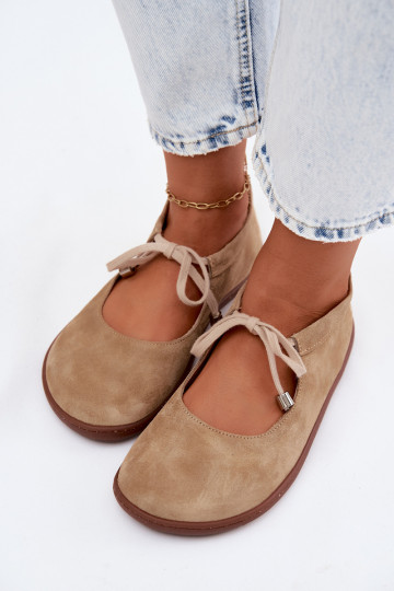Ballerine in suede sabbia con cinturini Zazoo 021