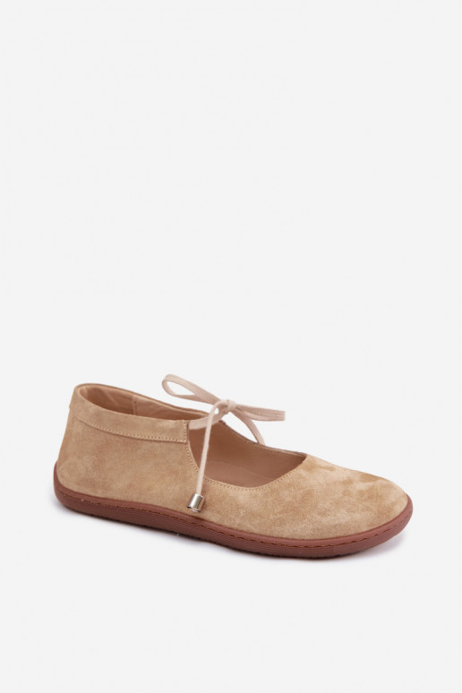 Ballerine in suede sabbia con cinturini Zazoo 021