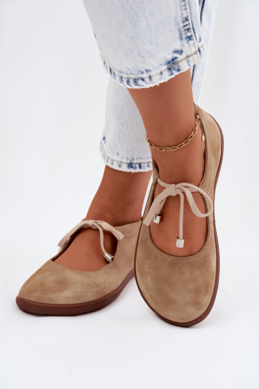 Ballerine in suede sabbia con cinturini Zazoo 021
