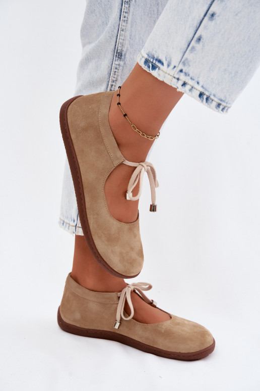 Pelle Ballerine in camoscio Barefoot con cinghie Zazoo 021 beige