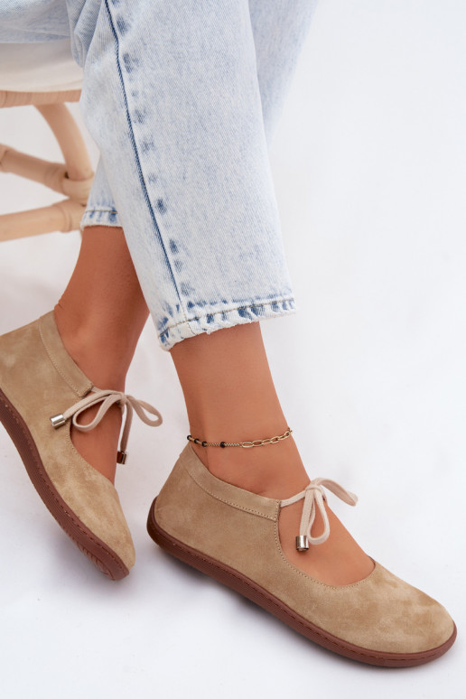 Ballerine in suede sabbia con cinturini Zazoo 021