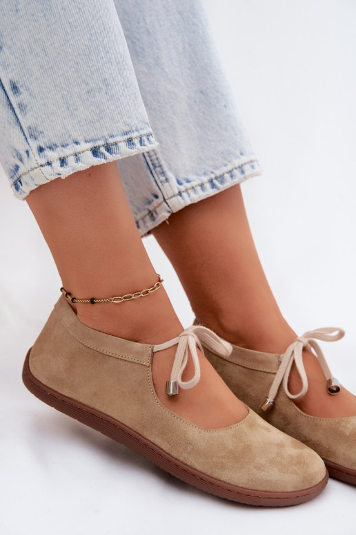 Pelle Ballerine in camoscio Barefoot con cinghie Zazoo 021 beige