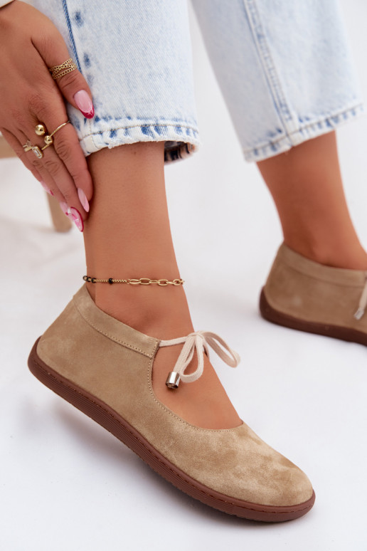 Pelle Ballerine in camoscio Barefoot con cinghie Zazoo 021 beige