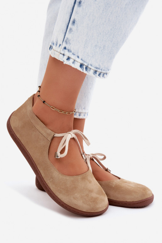 Ballerine in suede sabbia con cinturini Zazoo 021
