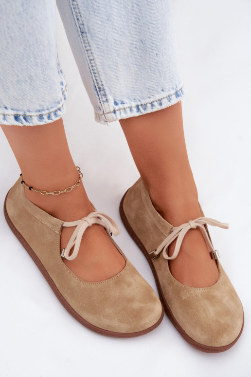 Pelle Ballerine in camoscio Barefoot con cinghie Zazoo 021 beige