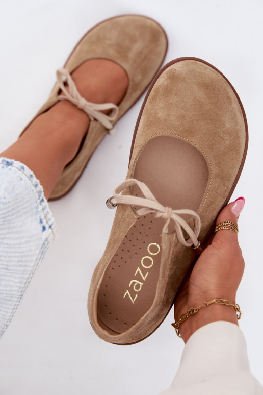 Ballerine in suede sabbia con cinturini Zazoo 021