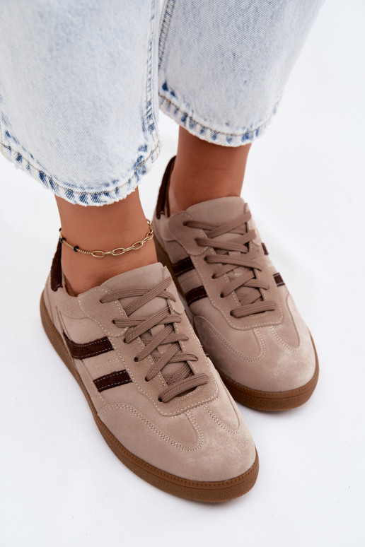 Pelle dalla pelle scamosciata Scarpe modello sneakers Femminile Zazoo N1176S2 beige