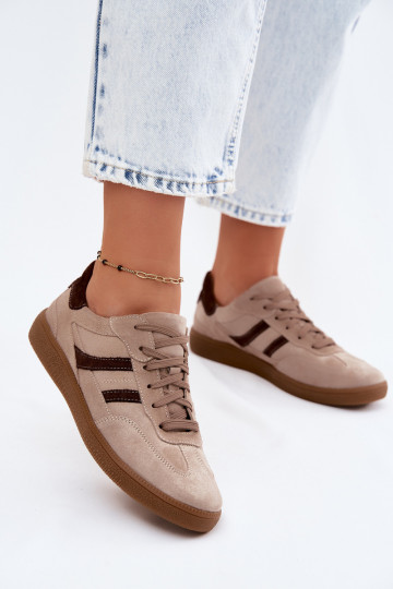 Pelle dalla pelle scamosciata Scarpe modello sneakers Femminile Zazoo N1176S2 beige 2