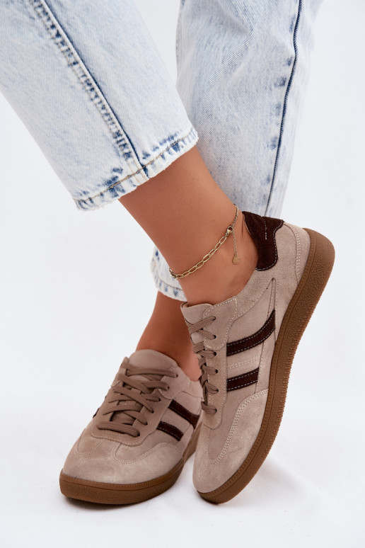 Pelle dalla pelle scamosciata Scarpe modello sneakers Femminile Zazoo N1176S2 beige