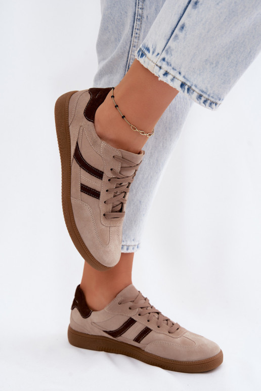 Pelle dalla pelle scamosciata Scarpe modello sneakers Femminile Zazoo N1176S2 beige