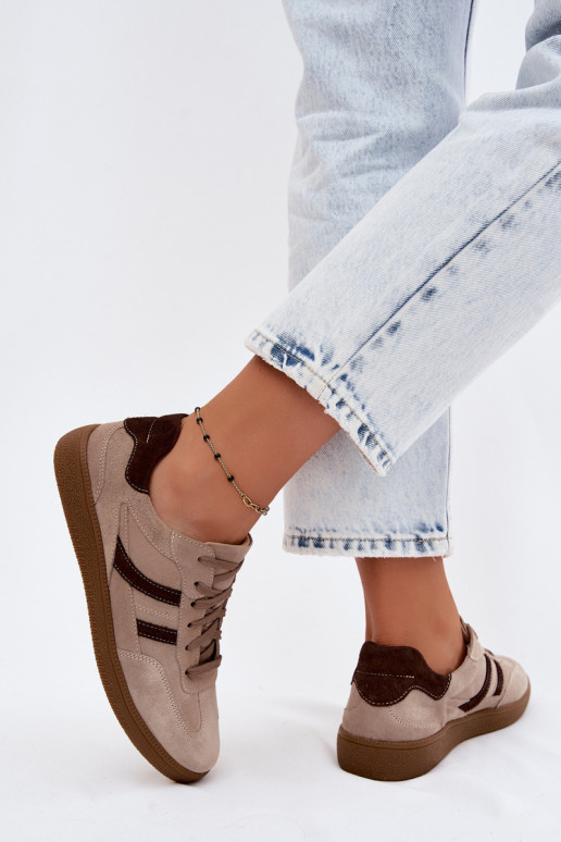 Pelle dalla pelle scamosciata Scarpe modello sneakers Femminile Zazoo N1176S2 beige