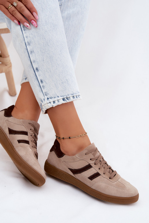 Pelle dalla pelle scamosciata Scarpe modello sneakers Femminile Zazoo N1176S2 beige