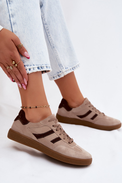 Pelle dalla pelle scamosciata Scarpe modello sneakers Femminile Zazoo N1176S2 beige