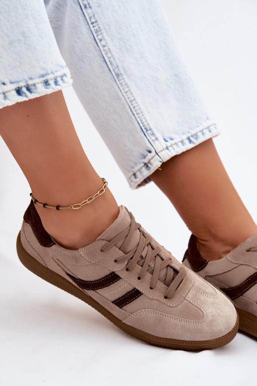 Pelle dalla pelle scamosciata Scarpe modello sneakers Femminile Zazoo N1176S2 beige