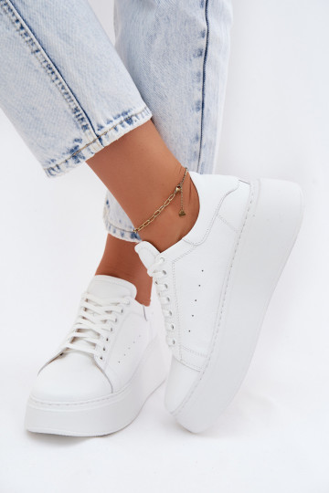 Pelle Scarpe modello sneakers Femminile con una piattaforma Zazoo N408S2 Colore bianco 2