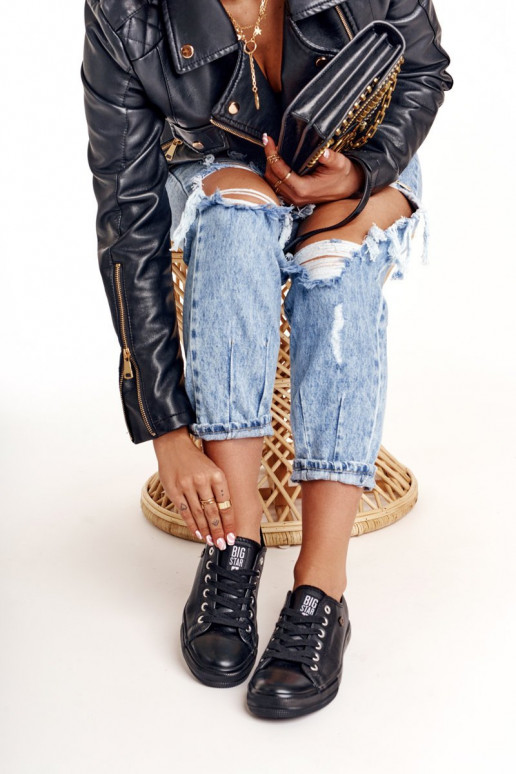 Scarpe da ginnastica in pelle da donna Big Star colore nero V274871