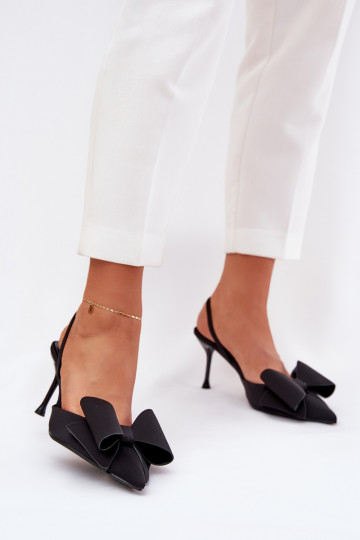 Scarpe con tacco alto nere con tacco aperto e fiocco Eklevia 2