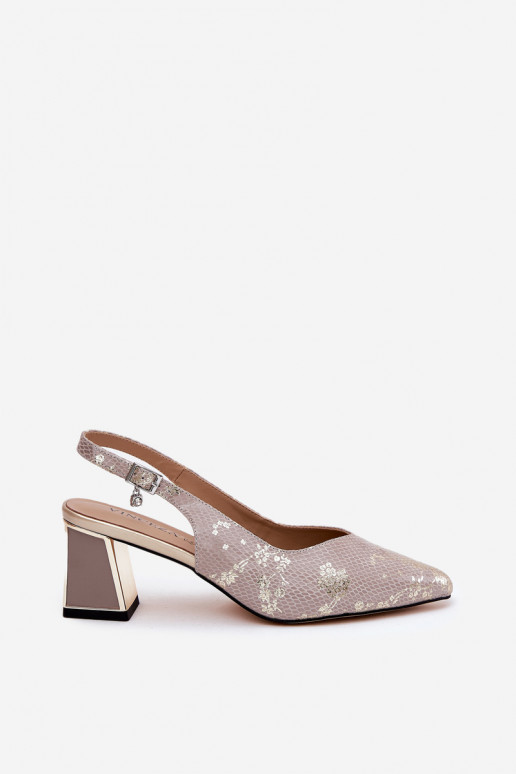 Pelle Sandali con tacco alto da donna Ze Szpiczastymi Noskami Vinceza 66733 oro-color argento