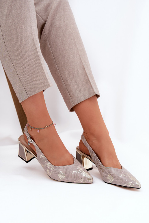 Pelle Sandali con tacco alto da donna Ze Szpiczastymi Noskami Vinceza 66733 oro-color argento