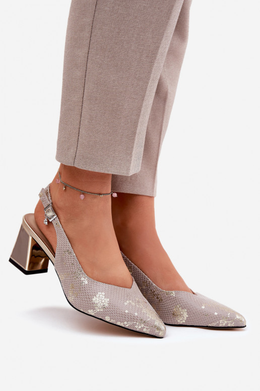 Pelle Sandali con tacco alto da donna Ze Szpiczastymi Noskami Vinceza 66733 oro-color argento