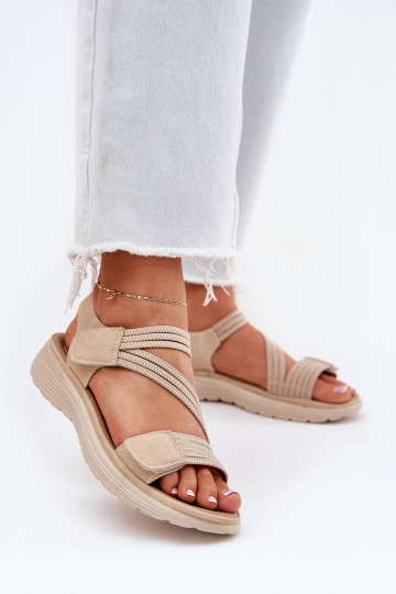 Sandali comodi da donna color sabbia con chiusure adesive Hallriva 2