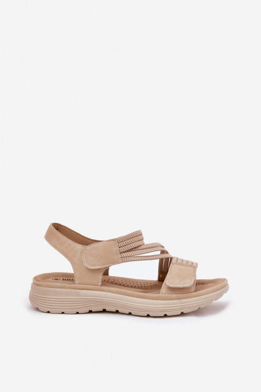 Sandali comodi da donna color sabbia con chiusure adesive Hallriva