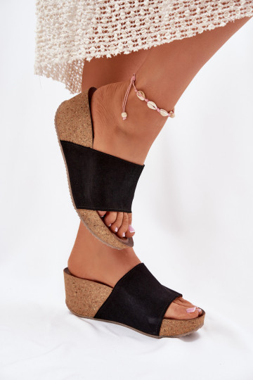 Zazoo 40311 Pantofole in camoscio nere da donna su suola di sughero