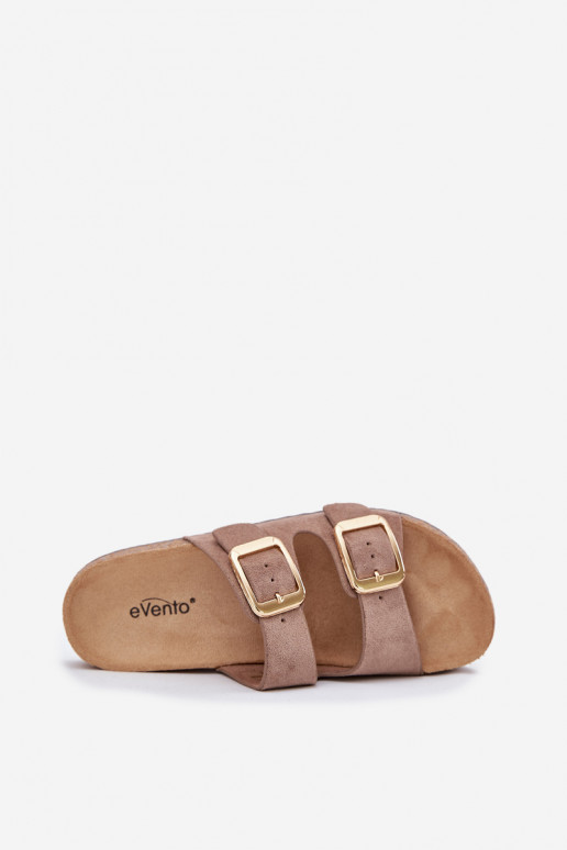 Pantofole da donnain ecopelle scamosciatau colore dorato con fibbie beige Vorella