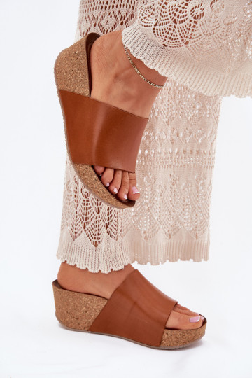 Zazoo 40291 Pantofole in pelle marroni da donna su suola di sughero