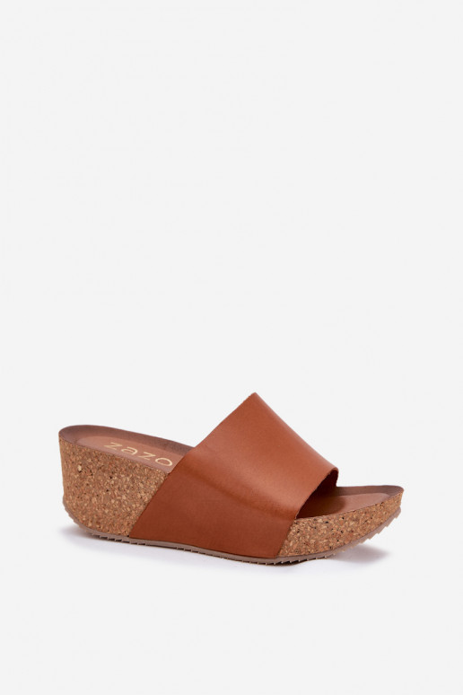 Zazoo 40291 Pantofole in pelle marroni da donna su suola di sughero