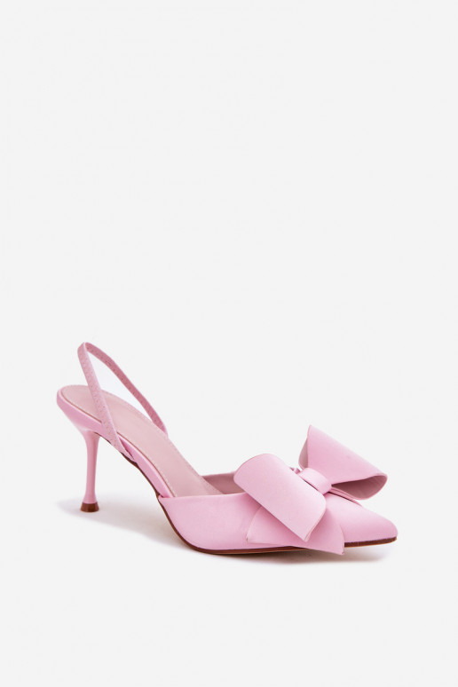 Scarpe con tacco alto rosa con tacco aperto e fiocco Eklevia
