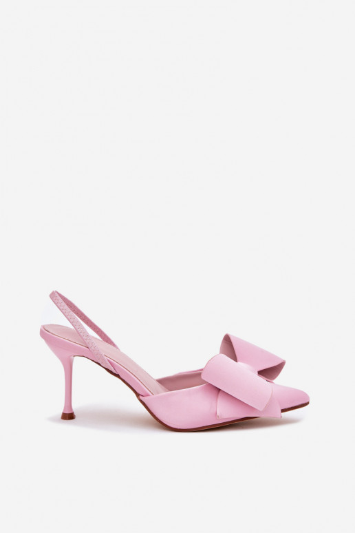 Scarpe con tacco alto rosa con tacco aperto e fiocco Eklevia