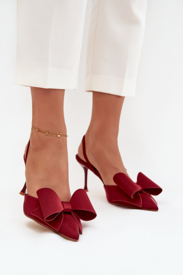 Scarpe con tacco alto bordeaux con tacco aperto e fiocco Eklevia
