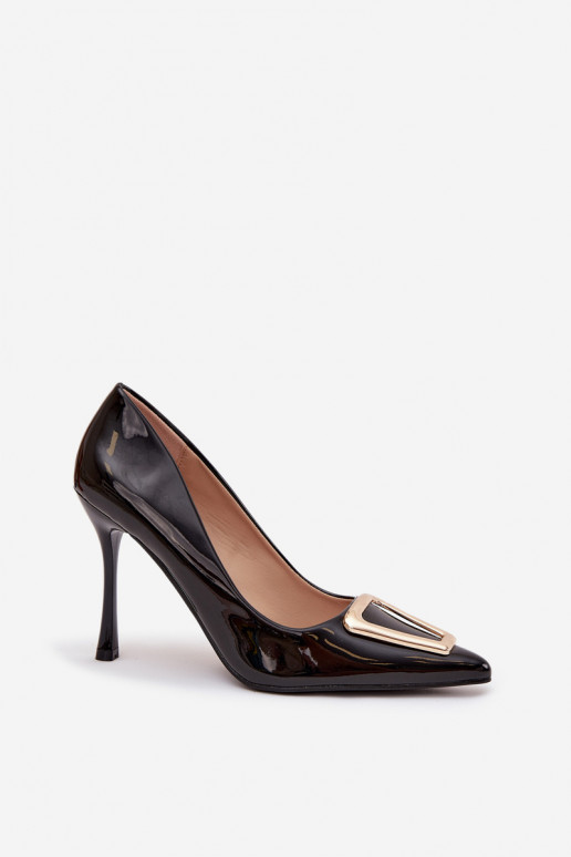 Scarpe con tacco alto nere con effetto lucido e dettagli dorati Paivelle