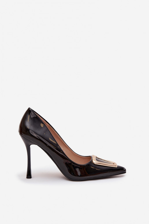 Scarpe con tacco alto nere con effetto lucido e dettagli dorati Paivelle