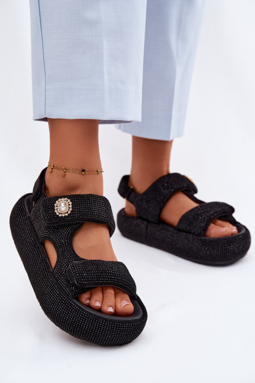 Sandali da donna decorati con piattaforma GOE TT2N4102 neri